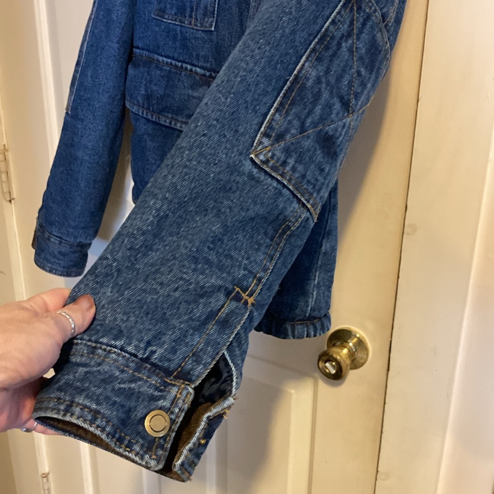 Wrangler Blue Denim Jacket with Brown Collar - Picture 3 of 13